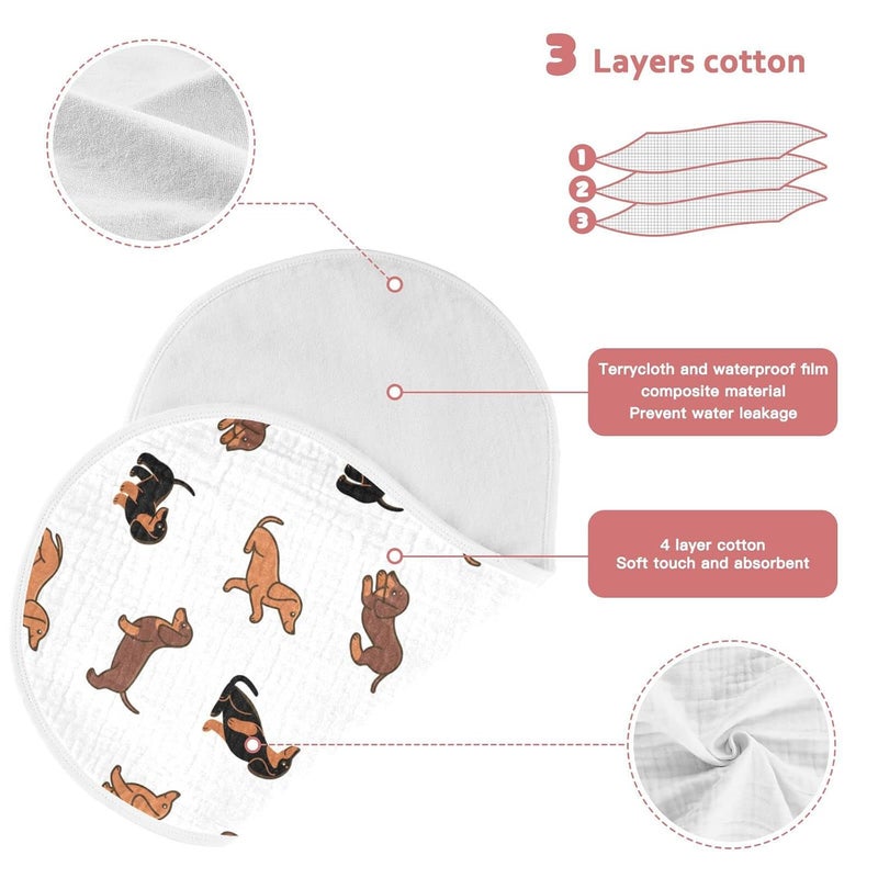 WellDay Muslin Baby Burp Cloths Set of 1, Soft Absorbent Cute Dogs Dachshunds Muslin Washcloths, Bibs, Face Towel for Newborn Boys Girls, 22 x 11 Inch - Image 4